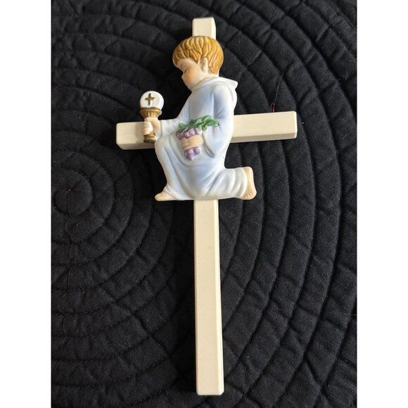 Porcelain Cross First Communion Boy Wall Decor By Roman - Picture 1 of 6